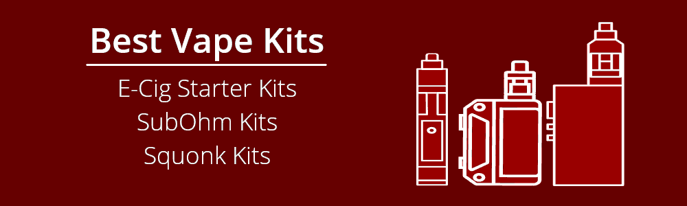 best vape starter kits, subohm vape kits showing a tube mod, box mod and vape pen kits