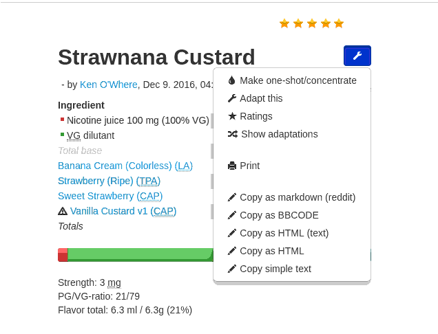 screenshot of diy e liquid recipe