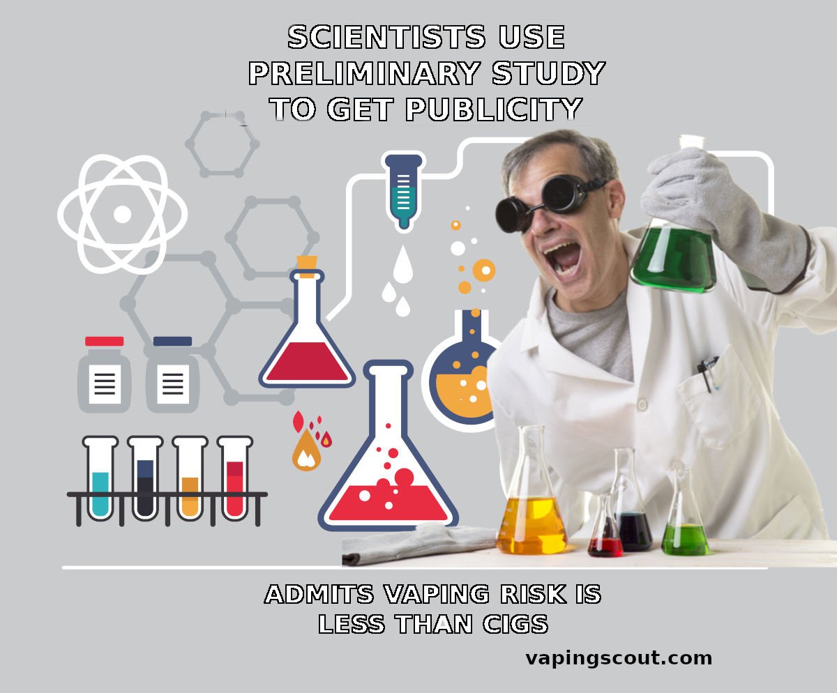 a vape meme about science scaring public but finally admitting to e-cig risk versus cigarettes
