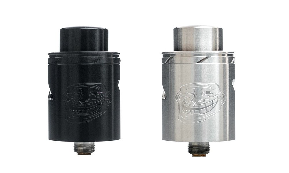 two versions of the wotofo troll side by side in black and stainless steel