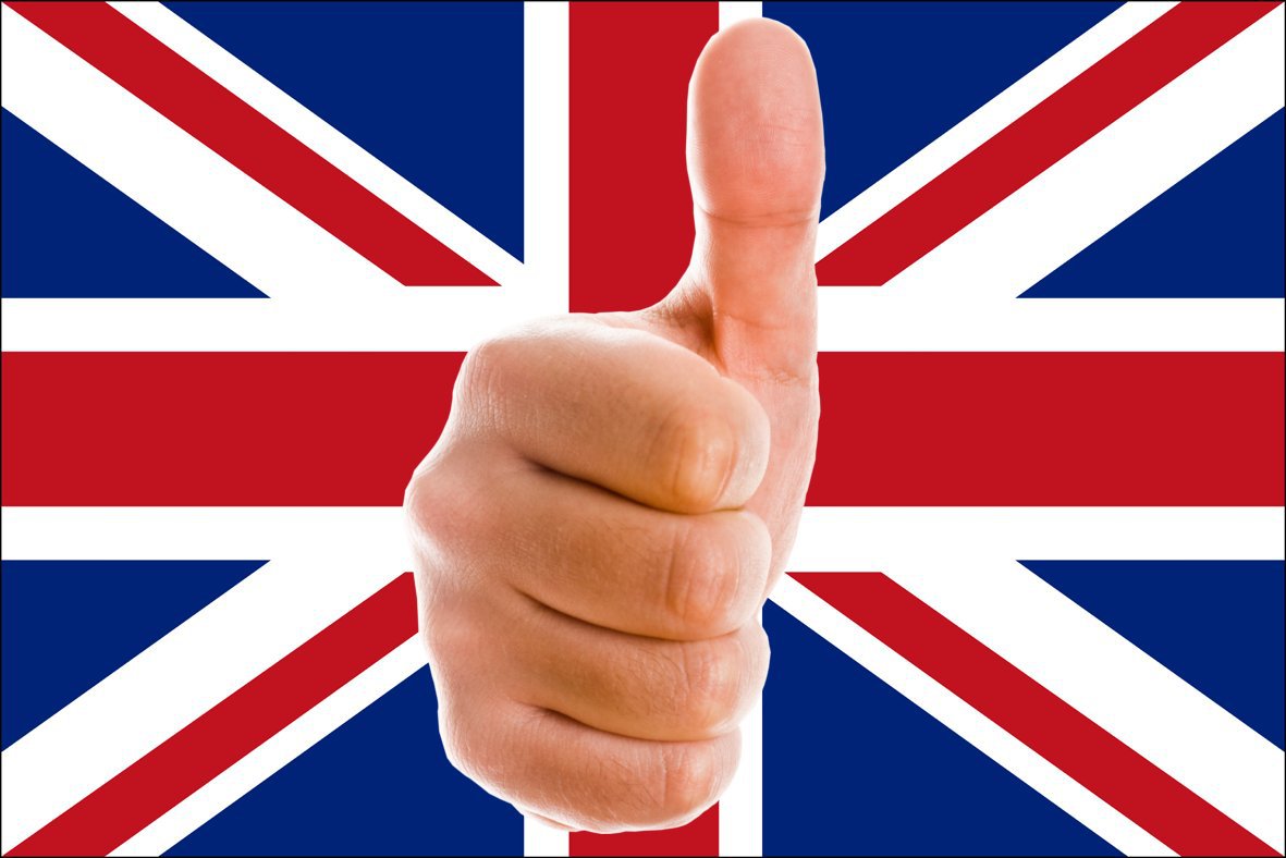 thumbs up on top of the union jack flag